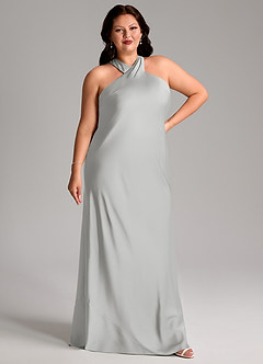 Azazie Doretta Bridesmaid Dresses Silver Mermaid Pleated Stretch Satin Dress image9