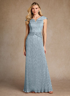 Azazie Warren Mother of the Bride Dresses Dusty Blue A-Line Pleated Metallic Mesh Dress image2