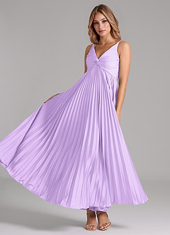 Azazie Raychelle Bridesmaid Dresses Lilac A-Line Pleated Stretch Satin Dress image2