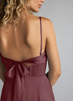 Azazie Mai Bridesmaid Dresses Sangria Sheath Pleated Stretch Satin Dress image5