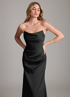 Azazie Lucille Bridesmaid Dresses Black Mermaid Strapless Stretch Satin Convertible Dress image6