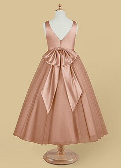 Azazie Marybell Robe Demoiselle D'honneur Fillette Robe Trapèze en Tulle Arc Champagne Rosé image6