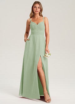 Azazie Terese Bridesmaid Dresses Dusty Sage A-Line Pleated Chiffon Dress image6