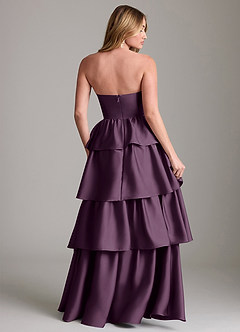 Azazie Faye Bridesmaid Dresses Plum A-Line Ruched Stretch Satin Dress image2