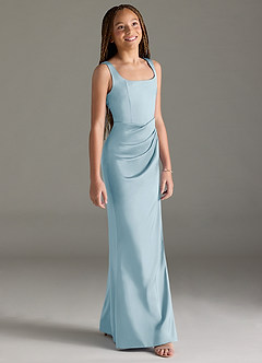 Azazie Mero Junior Sky Blue Mermaid Pleated Stretch Satin Dress image3