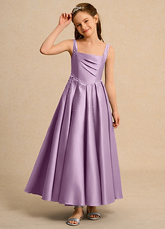Azazie Mochi Girls Formal vestidos de niña de las flores Vestido de Glicinia de Satin Mate de Corte Princesa con Plisado image6