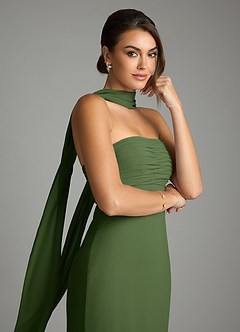 Azazie Saylor Brudtärnklänningar Klä av Sjöjungfru i Chiffong Axelbandslös Oliv image2