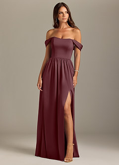 Azazie Calianna Bridesmaid Dresses Sangria A-Line Off the Shoulder Stretch Satin Convertible Dress image1