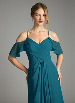 Azazie Dakota Bridesmaid Dresses Ink Blue A-Line V-Neck Pleated Chiffon Dress image7