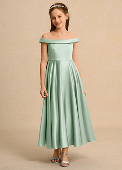 Azazie Teeny Girls Formal Sukienki dla dziewczynek sypiących kwiaty Linia A Pofałdowany Matowy satynowy Długość kostki Sukienka image6