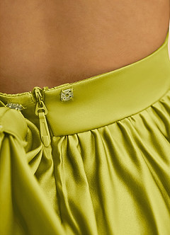 Azazie Nellia Flower Girl Dresses Lemongrass A-Line Bow Matte Satin Dress image7