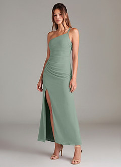 Azazie Eren Robes de demoiselle d'honneur Robe Sirène en Mousseline de soie Une épaule Sauge D'argent image1