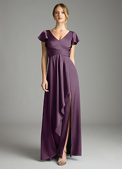 Azazie Omari Bridesmaid Dresses Plum A-Line Stretch Satin Dress image3