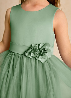 Azazie Miracle Flower Girl Dresses Matcha A-Line Bow Matte Satin Dress image6