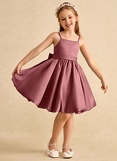 Azazie Davine vestidos de niña de las flores Vestido de Amatista de Satin Mate de Corte En A con Tirante Espagueti image2