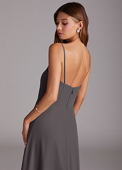 Azazie Wren Bridesmaid Dresses Steel Grey A-Line Side Slit Chiffon Convertible Dress image8