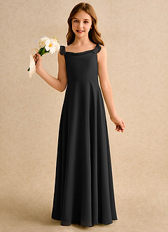 Azazie Puppy Girls Formal Blumenmädchenkleider A-Linie Plissee Chiffon Kleid Schwarz image3
