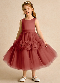 Azazie Vola Robe Demoiselle D'honneur Fillette Robe Princesse en Tulle Sans manches Terracotta image5