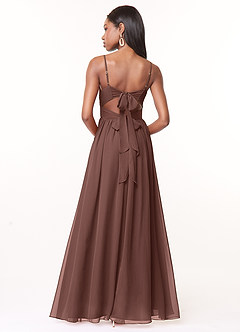 Azazie Zeya Bridesmaid Dresses Espresso A-Line V-Neck Pleated Chiffon Dress image3