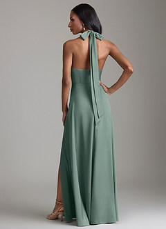 Azazie Tracie Bridesmaid Dresses Sea Moss A-Line Side Slit Stretch Satin Dress image2