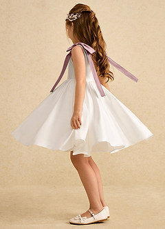 Azazie Stacie Jurken voor bloemenmeisjes A-Lijn Jurk van Mat Satijn Boog Ivoor Stoffige Roos image3