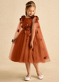 Azazie Staria Flower Girl Dresses Burnt Orange Ball-Gown Ruched Tulle Dress image5