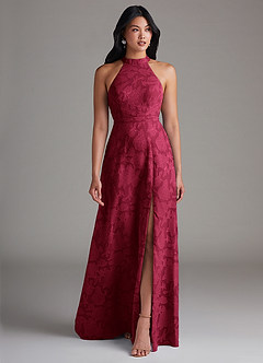 Azazie Clarice Jurken voor bruidsmeisjes Jurk van Bloemen Burn-out met A-Lijn Zijsplit Bourgondië image1