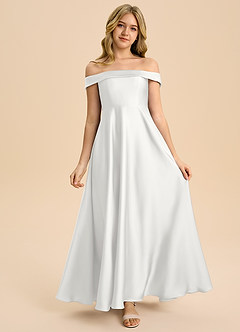 Azazie Sissy Junior Klänning av A-Line i Stretch Satin Off the shoulder image4