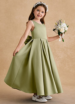 Azazie Honey Bear vestidos de niña de las flores Vestido de Musgo Verde de Satin Mate de Corte En A con Plisado image5