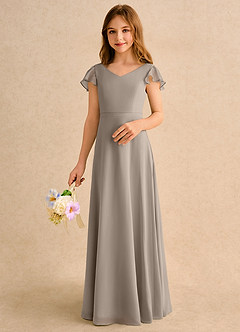 Azazie Nari Girls Formal Blumenmädchenkleider A-Linie mit ärmel Chiffon Kleid Taupe image4
