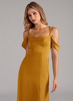 Azazie Callan Brautjungfernkleider Wandelbar A-Linie Plissee Stretch-Satin Kleid Butterscotch image6