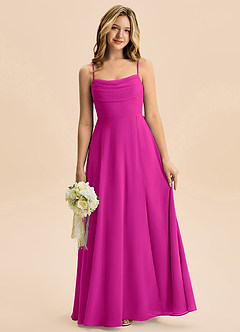 Azazie Bear Junior Fuchsia A-Line Pleated Chiffon Dress image1