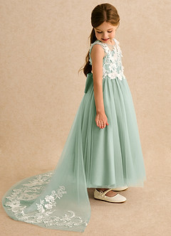 Azazie Mixie vestidos de niña de las flores Vestido de Agave de Encaje de Corte Princesa image3