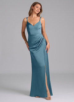Azazie Leo Bridesmaid Dresses Bermuda Sheath Pleated Stretch Satin Dress image4