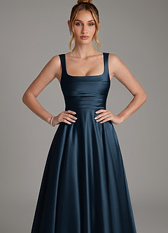 Azazie Azaria Bridesmaid Dresses Dark Navy A-Line Corset Stretch Satin Dress image6