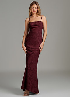 Azazie Ola Bridesmaid Dresses Cabernet Mermaid Corset Floral Burnout Dress image4