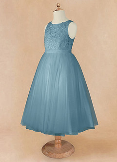 Azazie Calla Flower Girl Dresses Moody Blue Ball-Gown Lace Tulle Dress image9