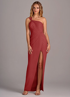 Azazie Tatianna Brautjungfernkleider Etui One-Shoulder Chiffon Kleid Rost image3