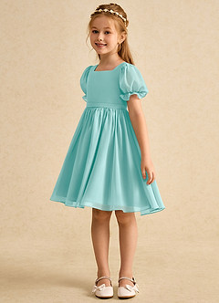 Azazie Jolie Flower Girl Dresses Aqua A-Line with Sleeves Chiffon Dress image5