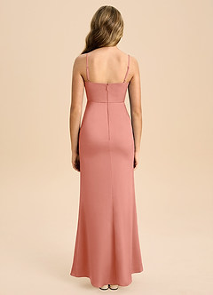 Azazie Buzzy Junior Salmon Pink Sheath Pleated Stretch Satin Dress image2