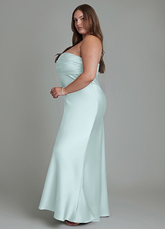 Azazie Saylor Vestidos de damas de honor Vestido Vidrio Marino de Satén Elástico de Corte Sirena con Palabra de honor image14