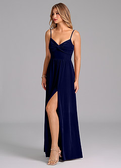 Azazie Zeya Bridesmaid Dresses Dark Navy A-Line Pleated Velvet Dress image6
