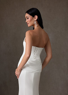 Azazie Miranda Wedding Dresses Diamond White Sheath Strapless Stretch Satin Dress image6