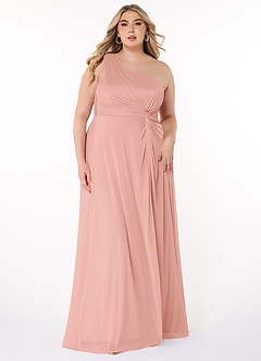Azazie Brooke Bridesmaid Dresses Rosette A-Line One Shoulder Mesh Dress image6