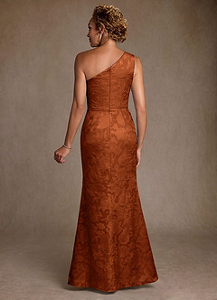 Azazie Joylin Mother of the Bride Dresses Burnt Orange Trumpet One Shoulder Floral Burnout Dress image2