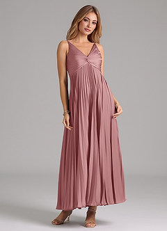 Azazie Raychelle Bridesmaid Dresses Dusty Rose A-Line Pleated Stretch Satin Dress image5