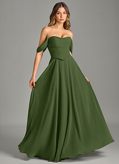 Azazie Chelsey Vestidos de damas de honor Vestido de Oliva de Gasa de Corte en A Convertible con Vestidos sin tirantes image5