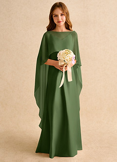 Azazie Fishie Girls Formal Flower Girl Dresses Olive A-Line Matte Satin Dress image3