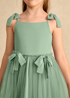 Azazie Jaci Flower Girl Dresses Matcha A-Line Spaghetti Strap Chiffon Dress image7