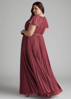 Azazie Kara Modest Bridesmaid Dresses A-Line Pleated Chiffon Floor-Length Dress image11